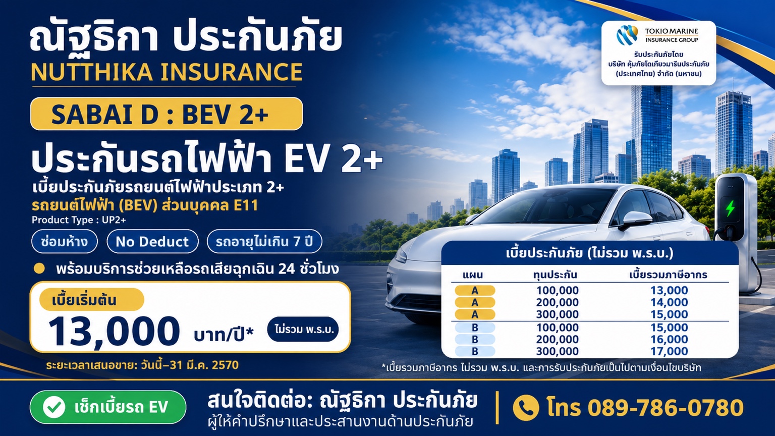 รถยนต์ไฟฟ้าสำหรับประกัน EV 2+ ซ่อมห้าง